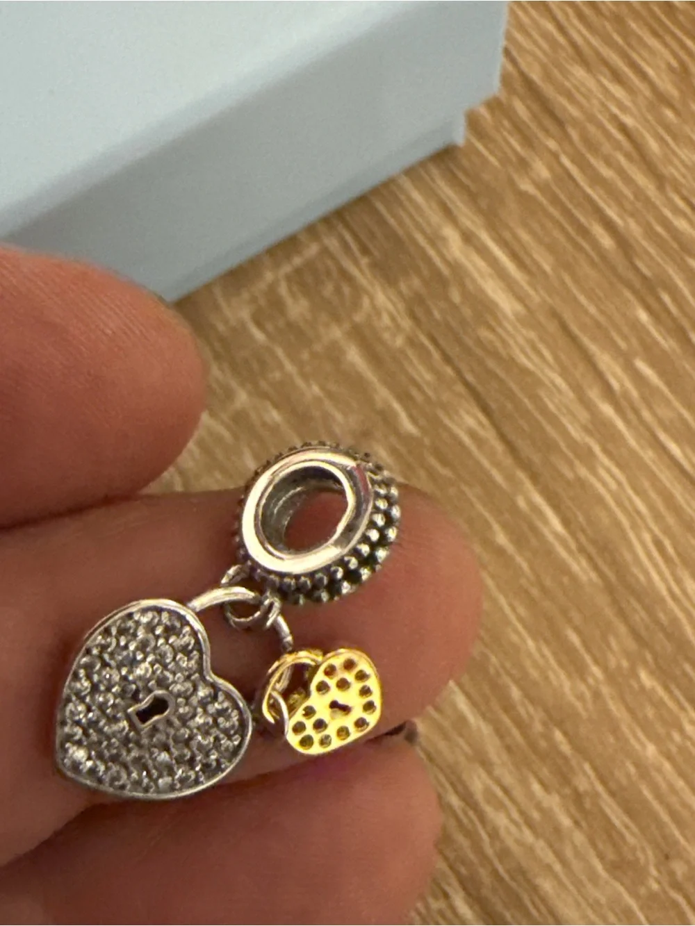 Pandora Two-Tone Heart Lock Dangle Charm - Silver & Gold